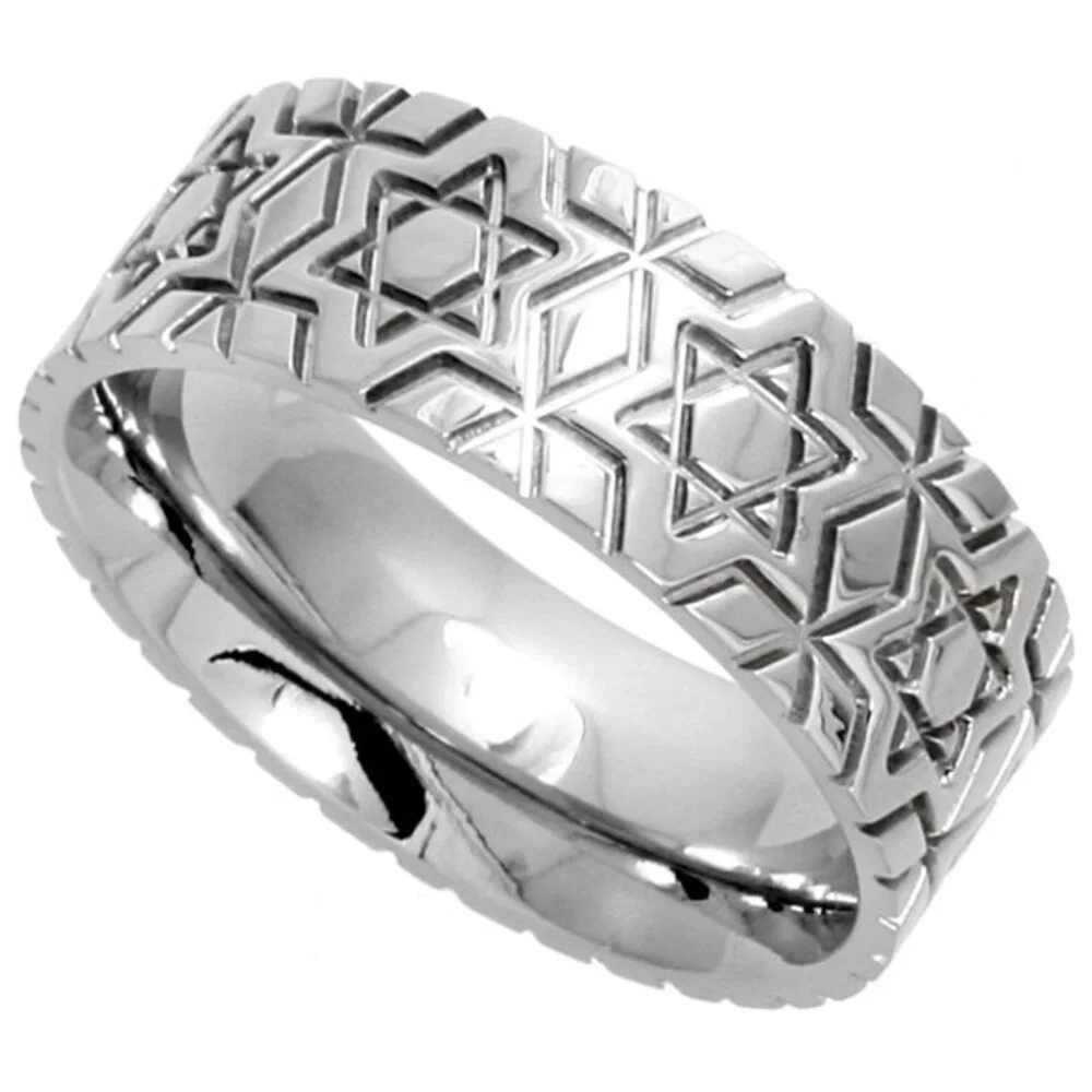 8mm Wedding Band Ring Star Of David Band